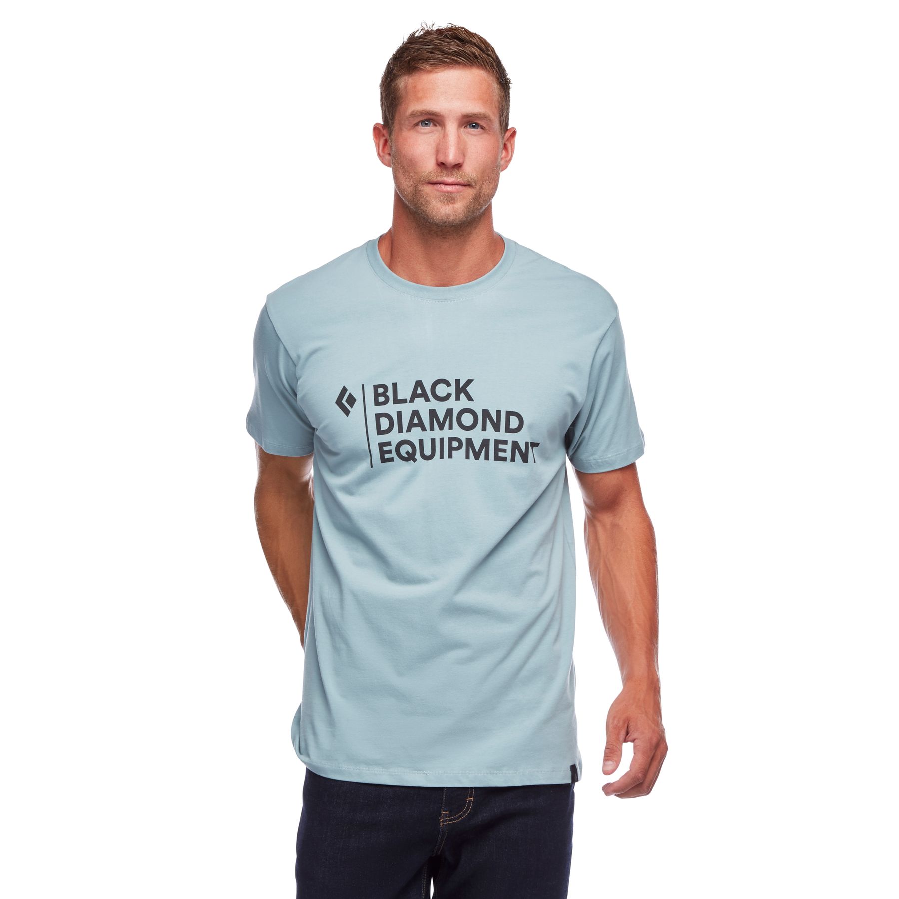 Black Diamond Stacked Logo Men's Tops Blue | SMQHA2814