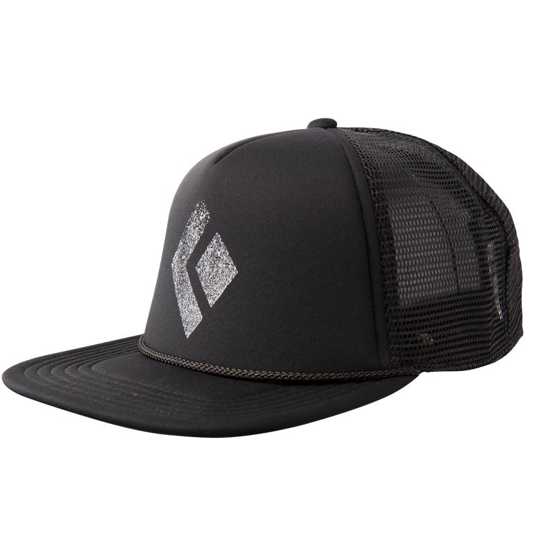 Black Diamond Flat Bill Trucker Hat Unisex Accessories Black | ZHBQC3925